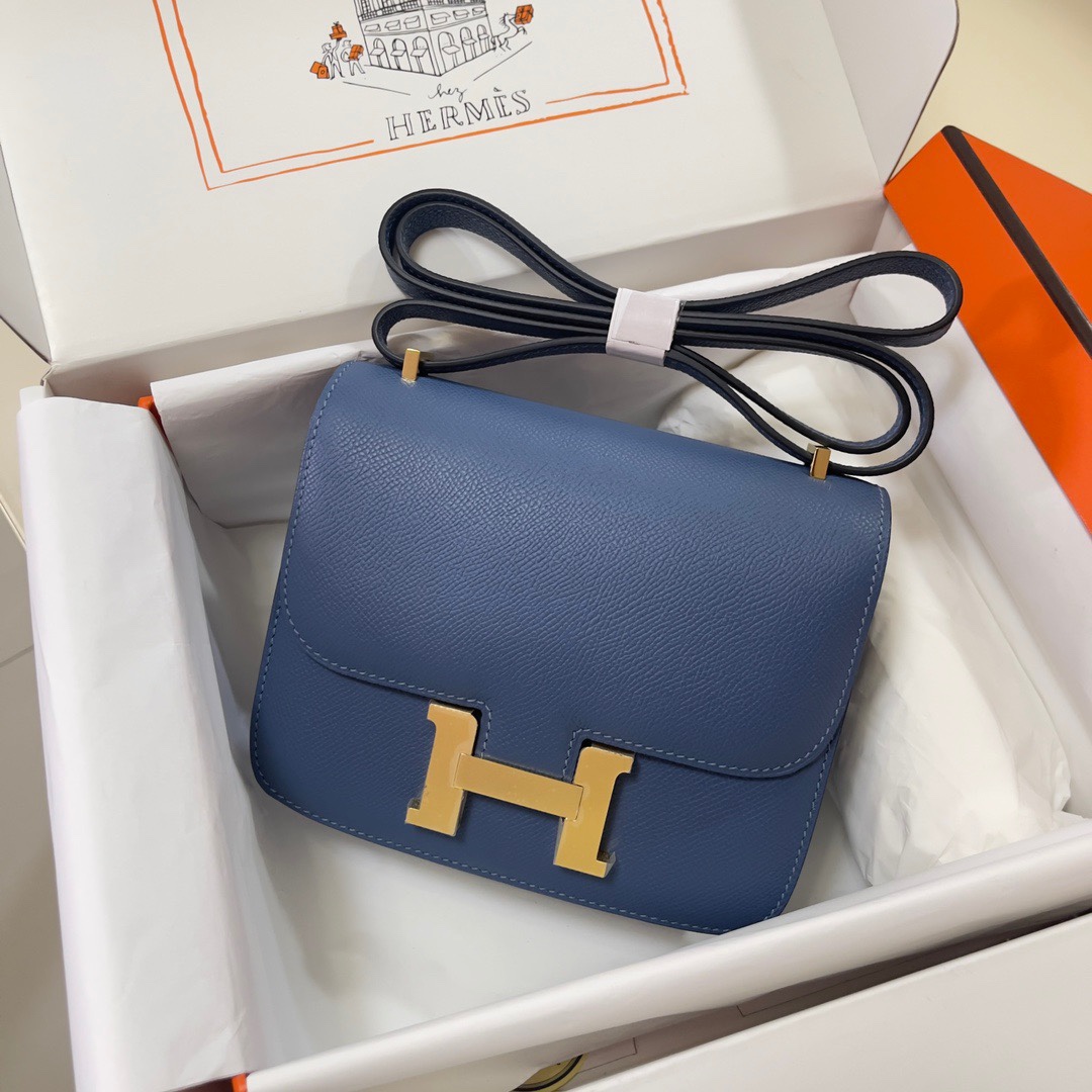 Hermes Constance 18 Mini Shoulder Bag In Deep Blue Epsom Leather